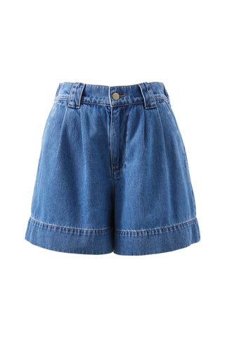 Pleat front shorts - washed indigo