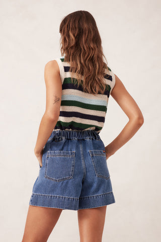 Pleat front shorts - washed indigo