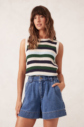 Pleat front shorts - washed indigo