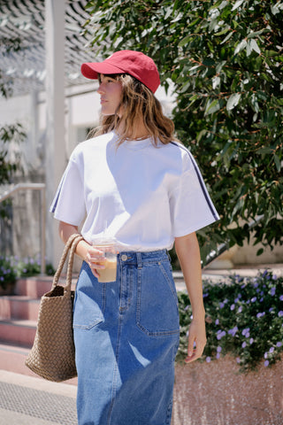 Sporty tape tee - white/navy