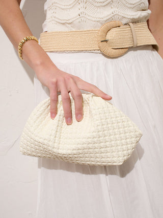 Venetia Woven Clutch Bag in White