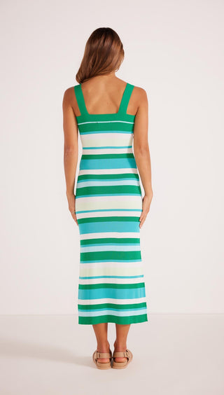 KOSA KNIT MIDI DRESS - GREEN STRIPE