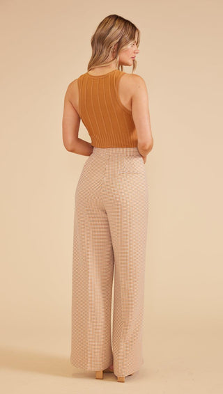 KENNEDY WIDE LEG PANTS - TAN/WHITE